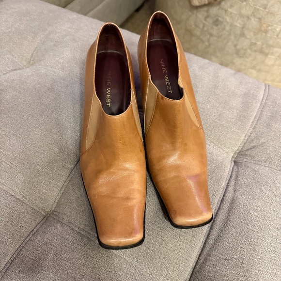 Vintage 90s y2k Nine West Square Toe Tan Ankle Heeled Boots 8.5 MCM leather 2000 - Picture 3 of 14